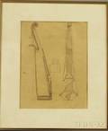 Two Framed Drawings Attributed to Frederick Judd Waugh American 18611940 Sketch of a Viol with Sympathetic Strings