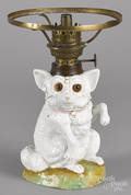 Miniature porcelain figural seated dog lamp 19th c