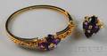 14kt Gold Amethyst and Diamond Hinged Bangle Bracelet and Matching Ring