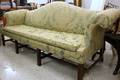 Kittinger Chippendalestyle Celadon Damask Upholstered Camelback Mahogany Sofa
