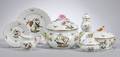 Eightyseven Pieces of Herend Handpainted Rothschild Bird Pattern Porcelain Tableware
