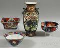 Three Japanese Imari Porcelain Bowls and an Enameldecorated Vase