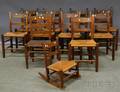 Ten Thumb Slatback Dining Chairs and a Childs Rocker