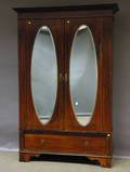 Edwardian Inlaid Mahogany Mirrored Twodoor Wardrobe Cabinet