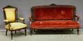 Victorian Upholstered Carved Rosewood Parlor Sofa and Armchair