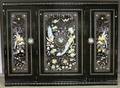 Korean Motherofpearl Carved and Inlaid Black Lacquered Fourdoor Armoire