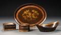 Four Painted Tinware Items with Gilt Classical Building Scenes