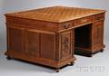 Late Victorian Europeanstyle Parquetry and Carved Oak Flattop Partners Desk
