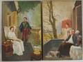 European School 19th Century Two Portraits of a Couple During Wartime Before and After