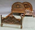 Pair of Assembled Baroquestyle Carved Wood Twin Beds and a Frame
