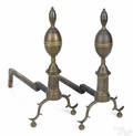 Pair of New York Federal brass lemontop andirons early 19th c