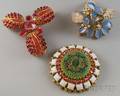 Three Vintage Schreiner New York Oversized Costume Brooches