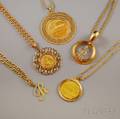 Five Gold Pendant Necklaces on Chains