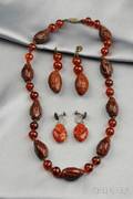 Cherry Amber and Carved Figural Bead Necklace