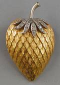 14kt Gold and Diamond Strawberry PendantBrooch