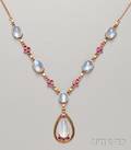 14kt Gold Moonstone and Red Gemstone Necklace