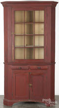Pennsylvania painted pine and poplar twopart corner cupboard