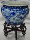 Large Asian Blue and Whitedecorated Porcelain Jardiniere