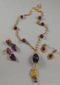 Three 14kt Gold and Amethyst Jewelry Items