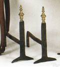 Pair of William  Mary wrought iron and brass andirons ca 1710