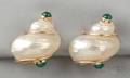 14kt Gold and Turbo Shell Earclips Seaman Schepps