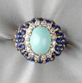 18kt Gold Turquoise Lapis and Diamond Ring La Triomphe