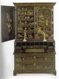 English Queen Anne Japanned oak secretary desk ca 1710