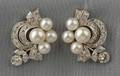 Platinum Cultured Pearl and Diamond Earclips