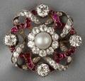 Antique Pearl Ruby and Diamond Brooch