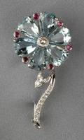 Platinum Aquamarine and Diamond Flower Brooch