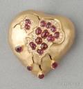 18kt Gold Ruby and Diamond Pomegranate Heart Brooch Henryk Kaston