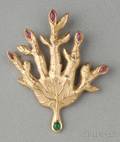 18kt Gold Ruby and Emerald Brooch Henryk Kaston