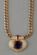 18kt Gold Amethyst Ruby and Diamond Necklace