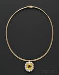 Antique 18kt Gold Yellow Sapphire and Diamond Pendant Tiffany  Co