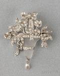 Art Deco Platinum Rock Crystal Diamond and Pearl PendantBrooch