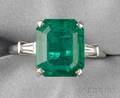Platinum Emerald and Diamond Ring