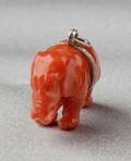 Art Deco Platinum Carved Coral and Diamond Elephant Charm