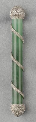 Art Deco Platinum Jade and Diamond Brooch
