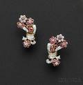 18kt Gold Ruby and Diamond Flower Earclips