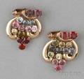 Pair of Retro 14kt Bicolor Gold and Gemset Dress Clips