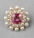 Antique 18kt Gold Pink Sapphire Pearl and Diamond Brooch TB Starr
