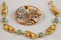 Two 14kt Gold and Blue Zircon Botanical Items