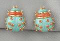 18kt Gold Turquoise and Coral Ladybug Earstuds