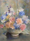 Laura Coombs Hills American 18591952 Roses and Larkspur