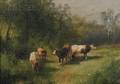 Hermann Ottomar Herzog American 18321932 Meadow with Cows and a Milkmaid