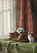 Daniel Merlin French 18611933 Mother Cat with Kittens