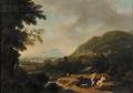 Continental School 17th Century Style View of Shepherds in a Classical Landscape