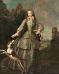 French School 18th Century Fulllength Portrait of an Aristocratic Woman with a Dog