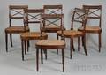Set of Six Carved Mahogany and Mahogany Veneer Scrollback Dining Chairs