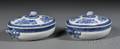 Pair of Blue Fitzhugh Pattern Porcelain Covered Vegetable Dishes